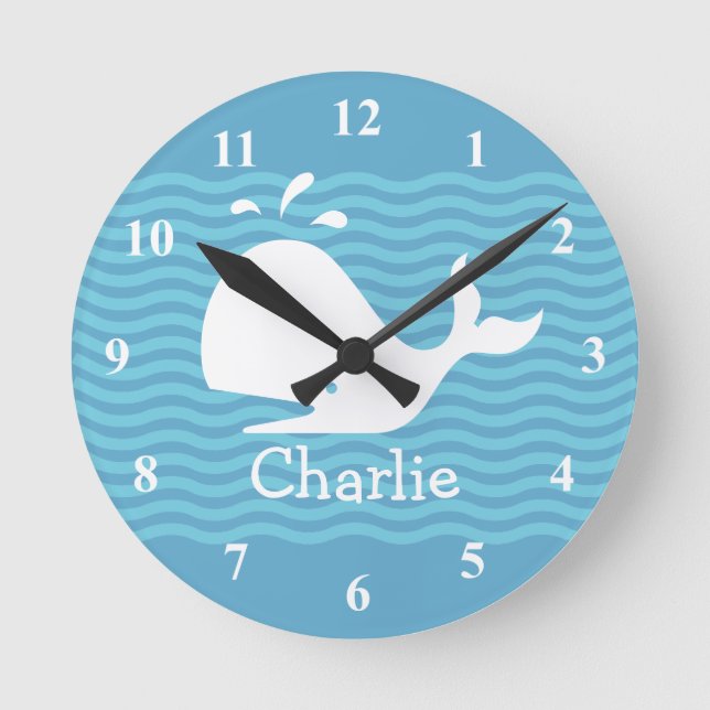 Horloge Ronde Bébé wall clock with cute whale in wavey sea (Recto)