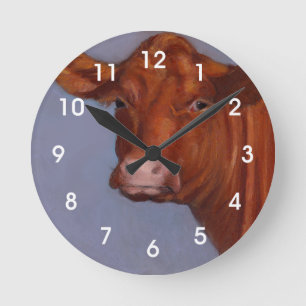 Horloge Ronde Beef Cow, Oil Pastel Painting, Red Cow