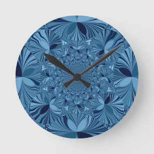 Horloge Ronde Belle Art Iridescent Bleu Magnifique Kaléidoscope