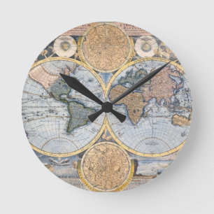 Horloge Ronde Belle carte antique d'atlas