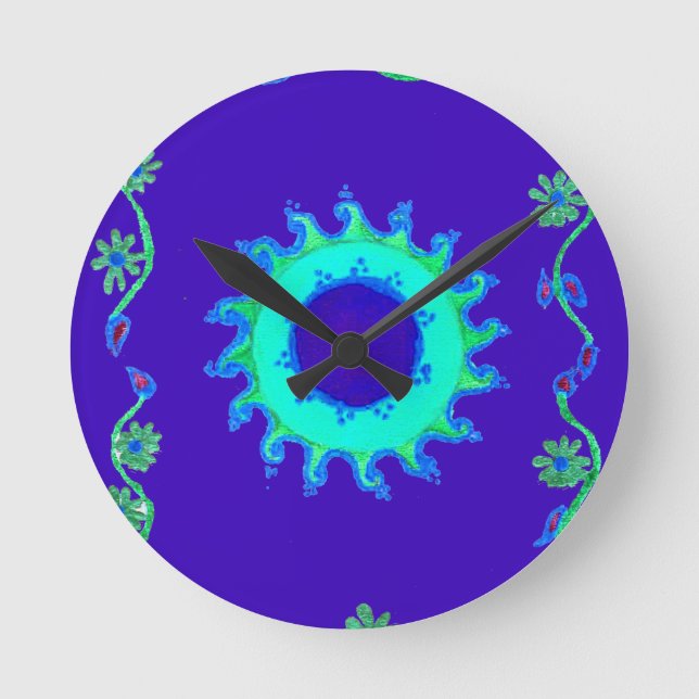 Horloge Ronde Belle Iridescente Blue Floral Art peinture à l'hui (Recto)