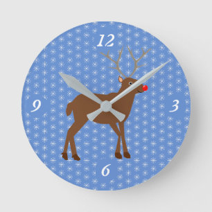 Horloge Ronde Belle renne de Noël avec nez rouge