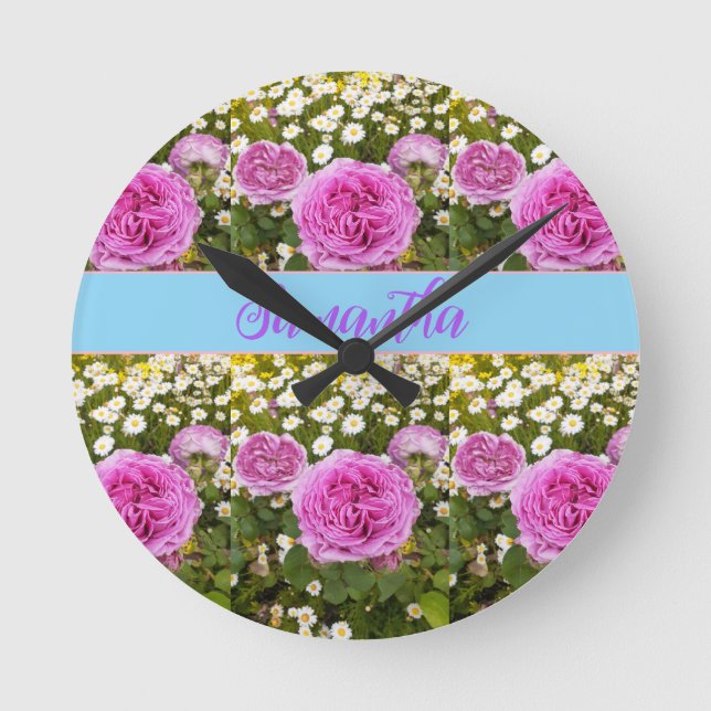 Horloge Ronde Belle rose Roses et marguerites Floral (Recto)