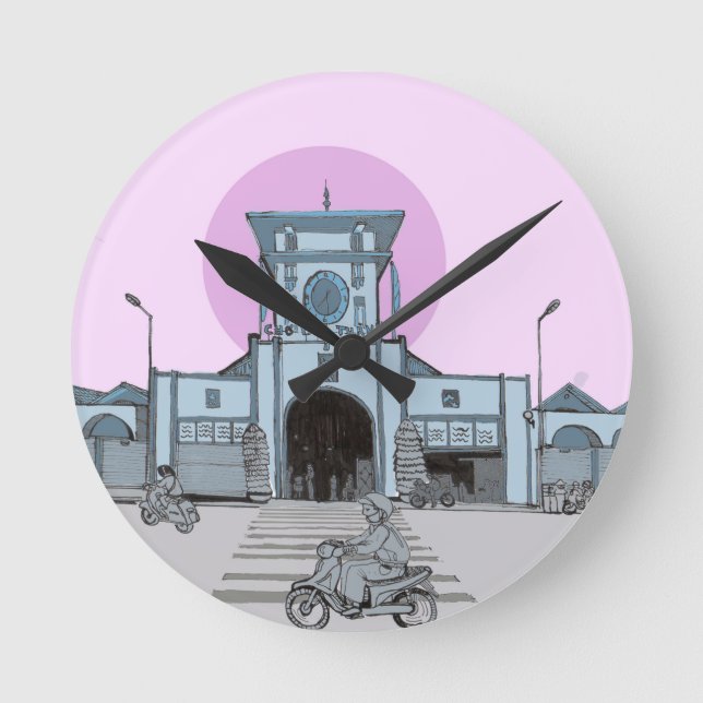 Horloge Ronde Ben Thanh Market Saigon Vietnam Illustration (Recto)