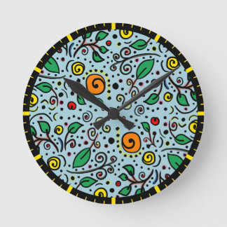 Horloge Ronde Berry Motif à fleurs orange Swirl Turquoise -