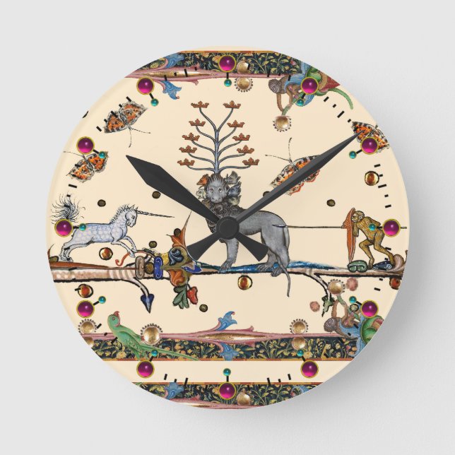 HORLOGE RONDE BESTIAIRE MÉDIÉVAL, BÊTE APOCALIYPTIQUE, UNICORN (Recto)