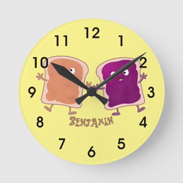 Horloge Ronde Beurre d'arachide mignonne et caricature sandwich  (Recto)