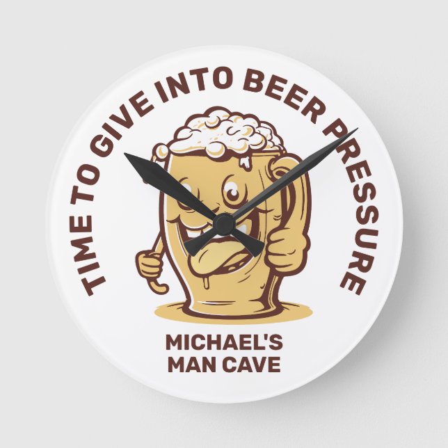 Horloge Ronde Bière de texte personnalisé amusante (Recto)