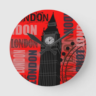 Horloge Ronde Big Ben London Collage Red Background