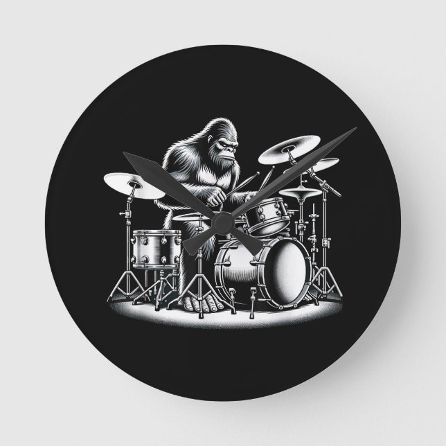 Horloge Ronde Bigfoot Drummer Sasquatch Jouer Drums Musicien B (Recto)