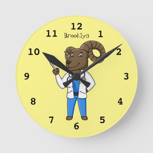 Horloge Ronde Bighorn sheep doctor cartoon illustration (Recto)