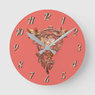 Horloge Ronde Bijou fleuri Art nouveau laiton victorien et pêche