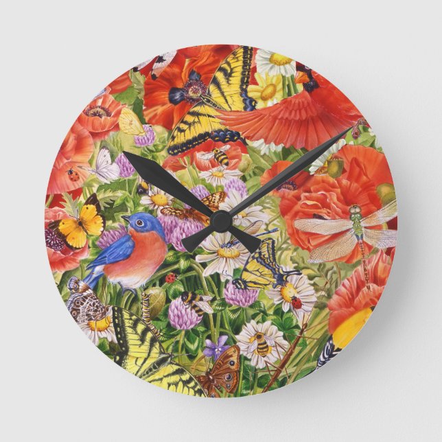 Horloge Ronde Birds, Butterflies et Bees Wall Clock (Recto)