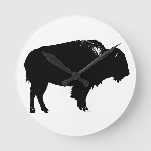 Horloge Ronde Bison noir et blanc Silhouette Pop Art (Recto)