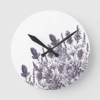 Horloge Ronde Black and white flowers