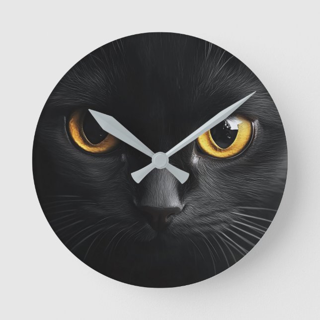 Horloge Ronde Black Cat Wall Clock with Striking Yellow Eyes (Recto)