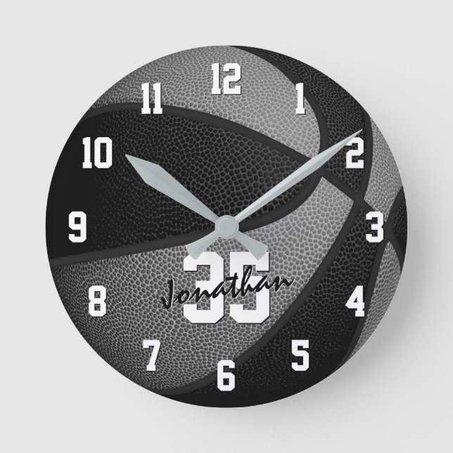 Horloge Ronde black gray boys girls basket-ball personalized (Recto)