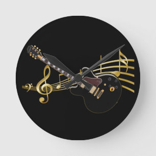 Horloge Ronde Black Guitar and Music Score Wall Clock