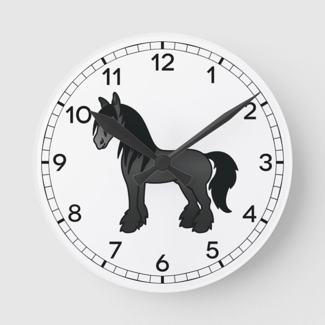 Horloge Ronde Black Gypsy Vanner Clydesdale Shire Cartoon Horse (Recto)