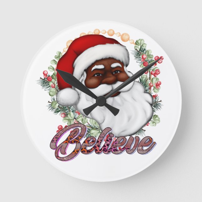 Horloge Ronde Black Père Noël Believe Melanin Man Christmas Chev (Recto)