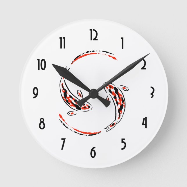 Horloge Ronde Black & Red Japanese Koi Fish Artistic (Recto)