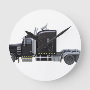 Horloge Ronde Black Semi Truck with Full Lights In Side View
