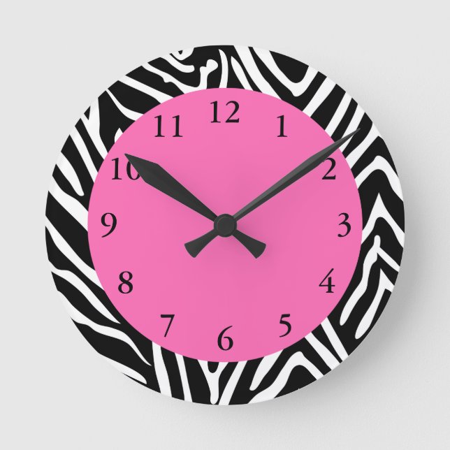 Horloge Ronde Black, White and Hot Pink Zebra (Recto)
