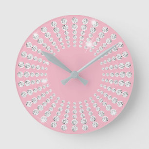 Horloge Ronde Blanc en cristal de diamant de gemme de rose en