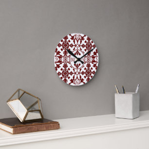 Horloge Ronde Blanc et Bourgogne Royal Damask