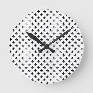 Horloge Ronde Blanc Noir Fleur De Lis Délicat Mardi Gras