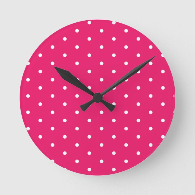 Horloge Ronde Blanc sur Pois roses chaudes (Recto)