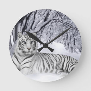 Horloge Ronde blanc+tigre+cadeaux