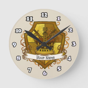 Horloge Ronde Blason de Famille Couronne Nom de Famille 