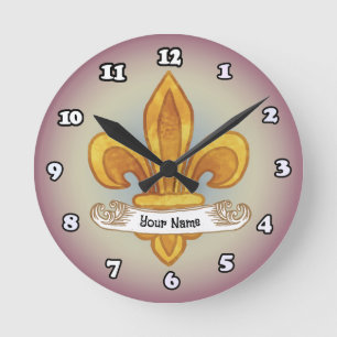 Horloge Ronde Blason de Famille Fleur De Lis Nom de Famille