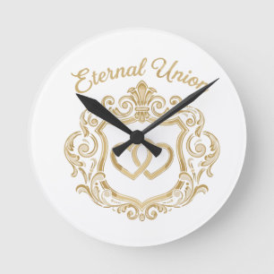 Horloge Ronde Blason de mariage Union Éternelle Or Élégant   Orn