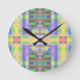 Horloge Ronde Bleu bleu jaune mauve géométrique