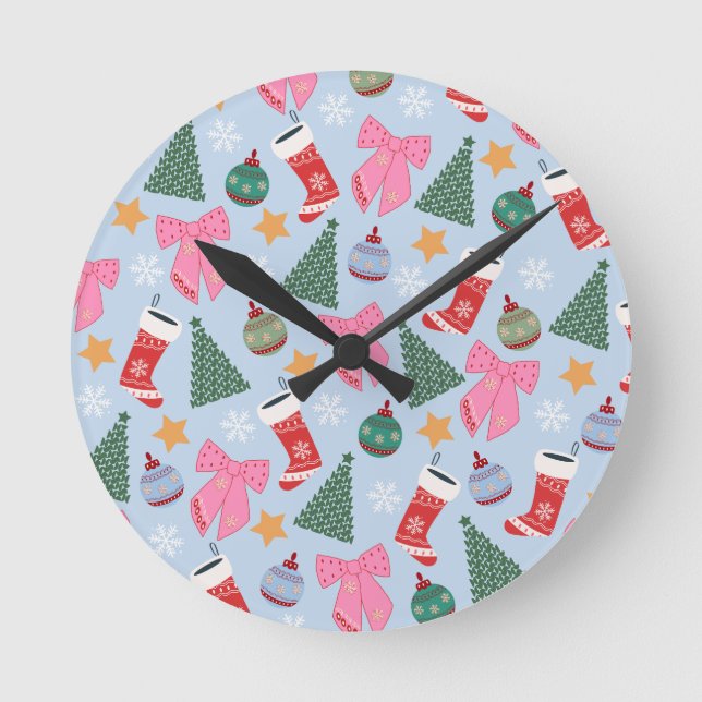Horloge Ronde Bleu de Noël (Recto)