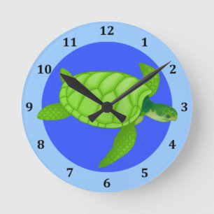 Horloge Ronde Bleu d'océan tropical de plage de tortue de mer