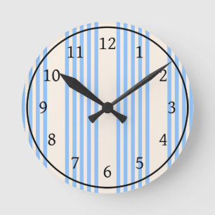 Horloge Ronde Bleu et beige cinq rayures motif