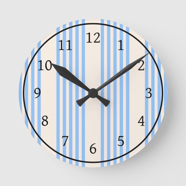 Horloge Ronde Bleu et beige cinq rayures motif (Recto)