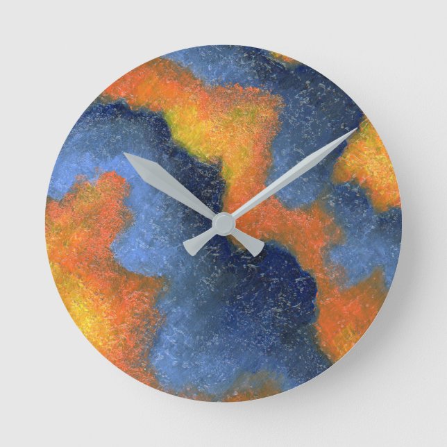 Horloge Ronde Bleu et orange de corail (Recto)