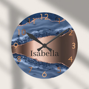 Horloge Ronde Bleu marbre de marbre