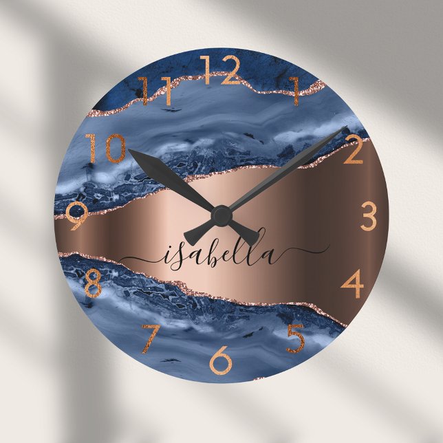 Horloge Ronde Bleu marbre rose or (Créateur téléchargé)