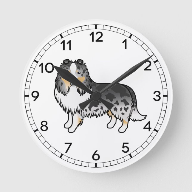 Horloge Ronde Bleu Merle Shetland Sheepdog Sheltie Dessin Chien (Recto)