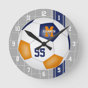 Horloge Ronde bleu orange équipe couleurs variété rayures footba