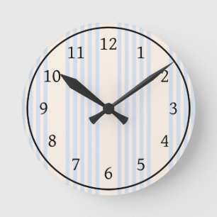 Horloge Ronde Bleu pâle et beige cinq rayures motif