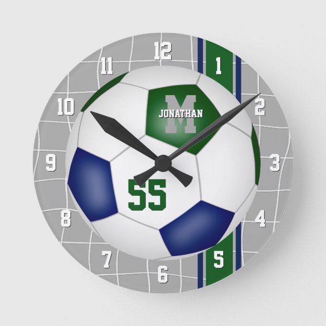 Horloge Ronde bleu vert équipe couleurs variété rayures soccer (Recto)