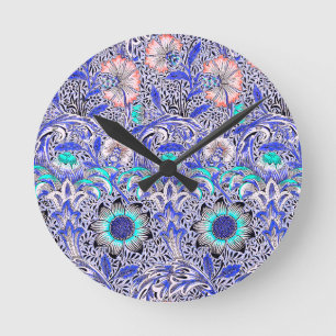 Horloge Ronde Bleu vintage rose Corncockle de William Morris