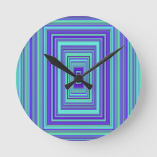 Horloge Ronde Bleu violet vert Rectangles Art géométrique