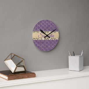 Horloge Ronde Bling Diamant à huile violet et or